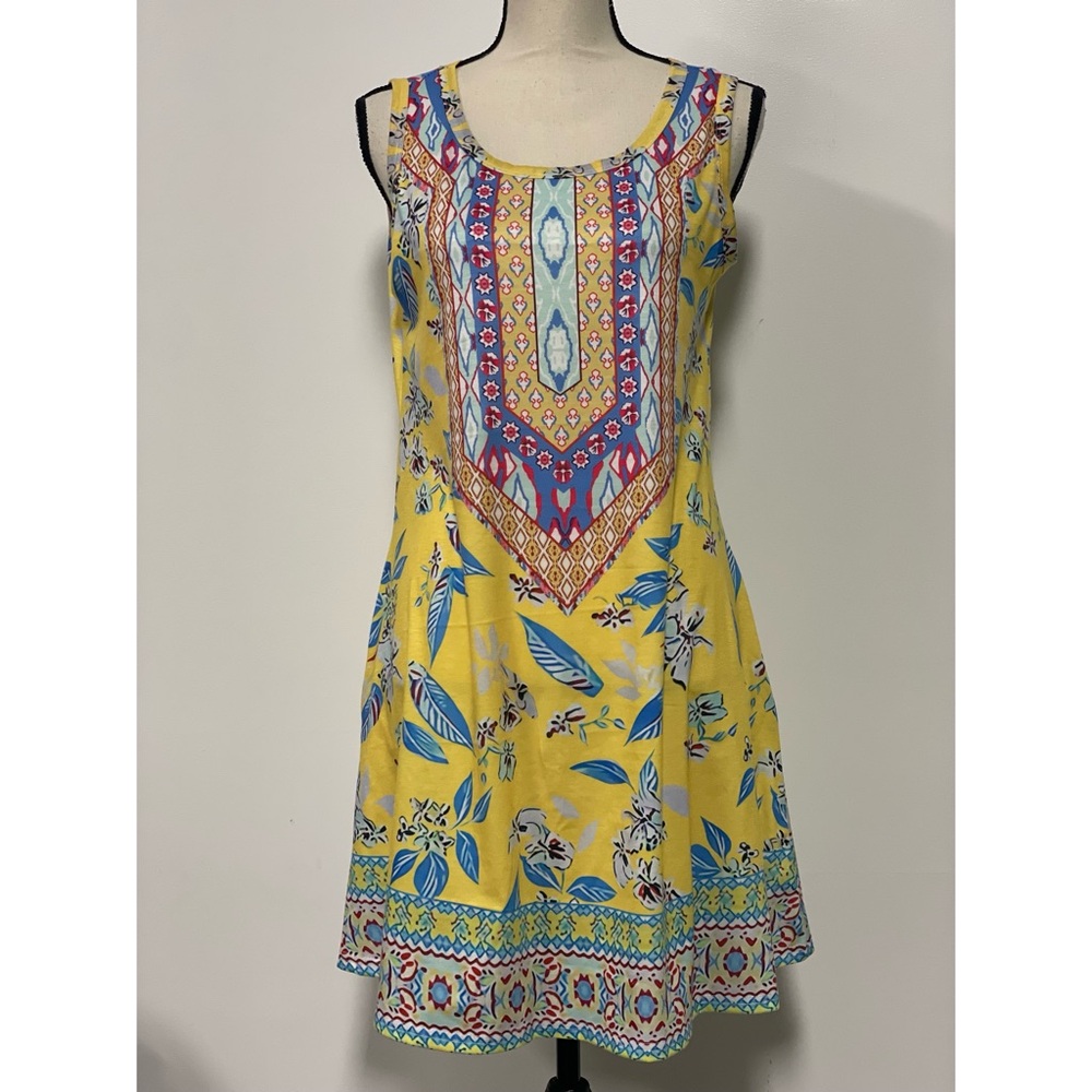 A-Line Tank Top Mini Dress Yellow Floral Size M